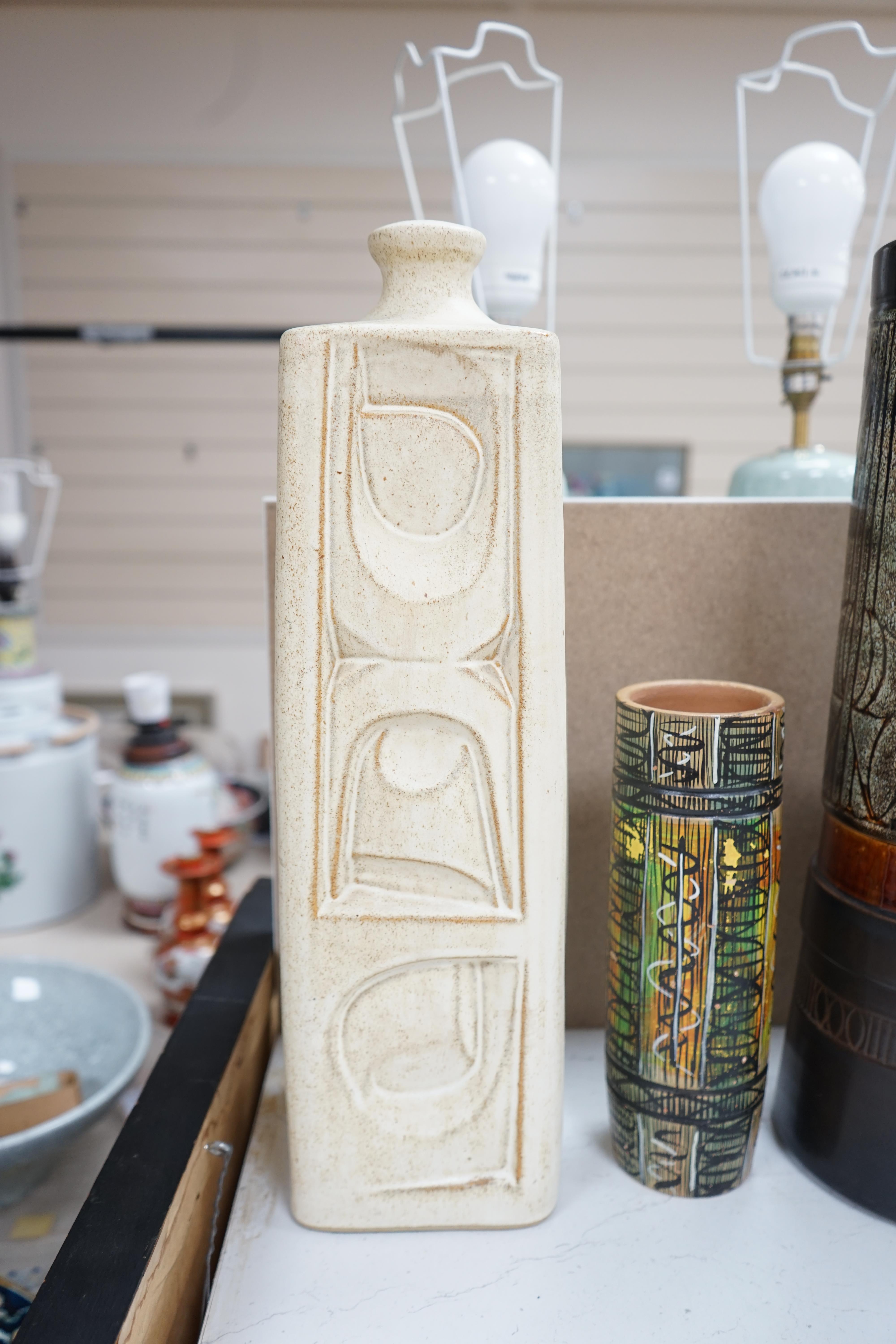 Three Studio pottery vases, including Celtic pottery, Newquay, tallest 45cm. Condition - good